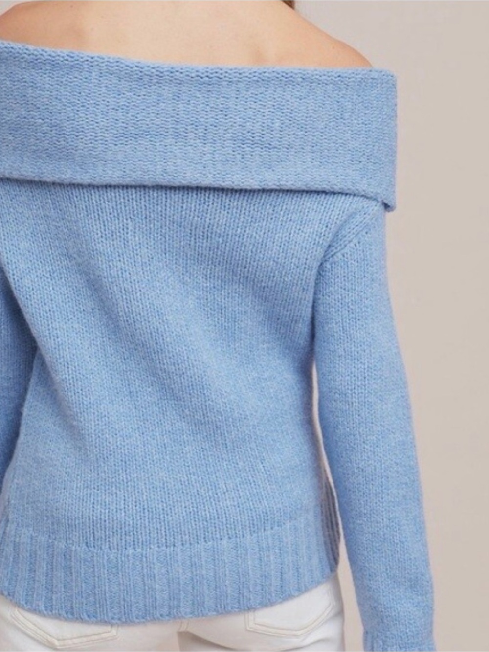 Anthropologie Off-the-Shoulder Fold-Over Sweater in Light Blue - Picture 2 of 7